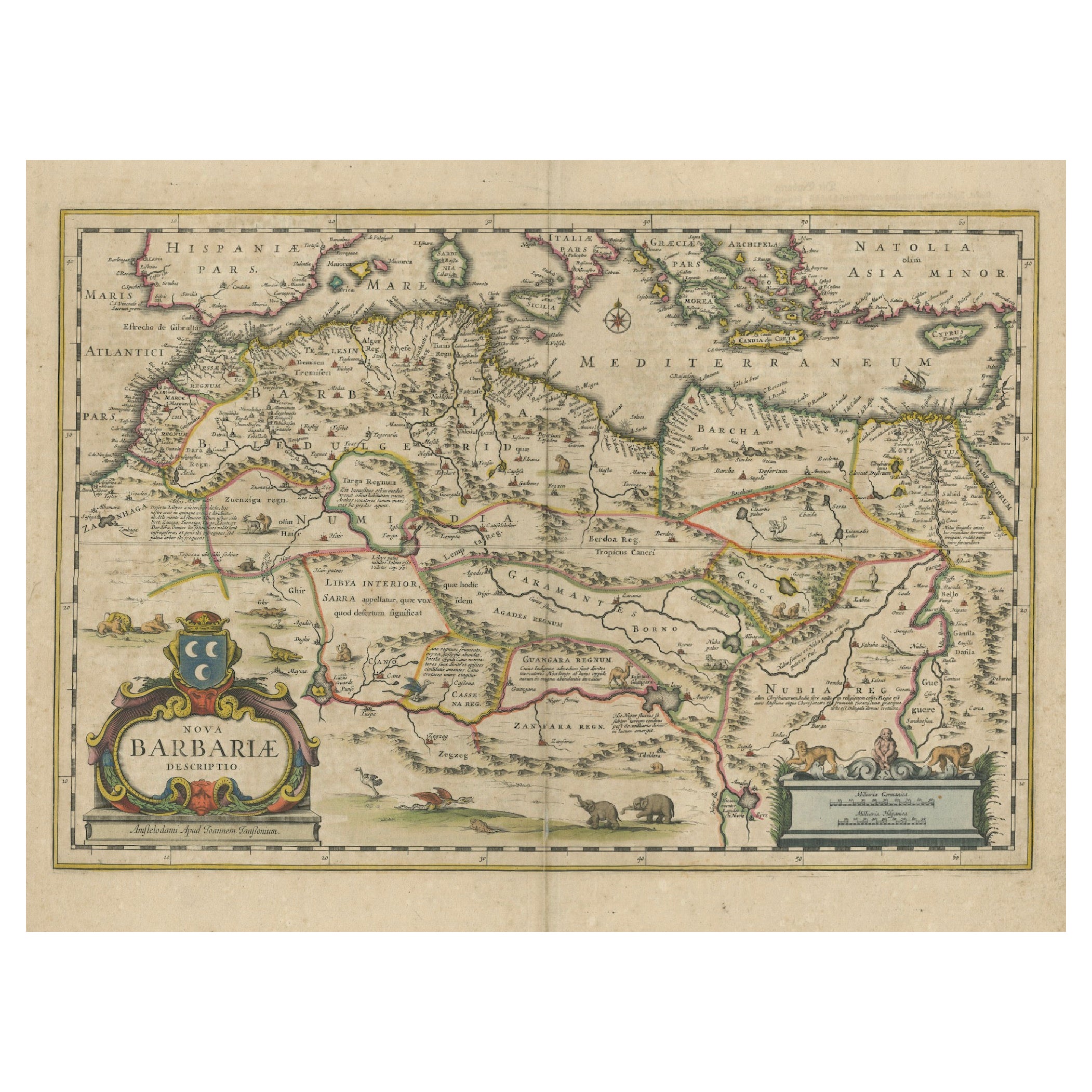 Carte de l'Afrique du Nord Nova Barbariae de 1640 ou de la côte Barbaire en vente