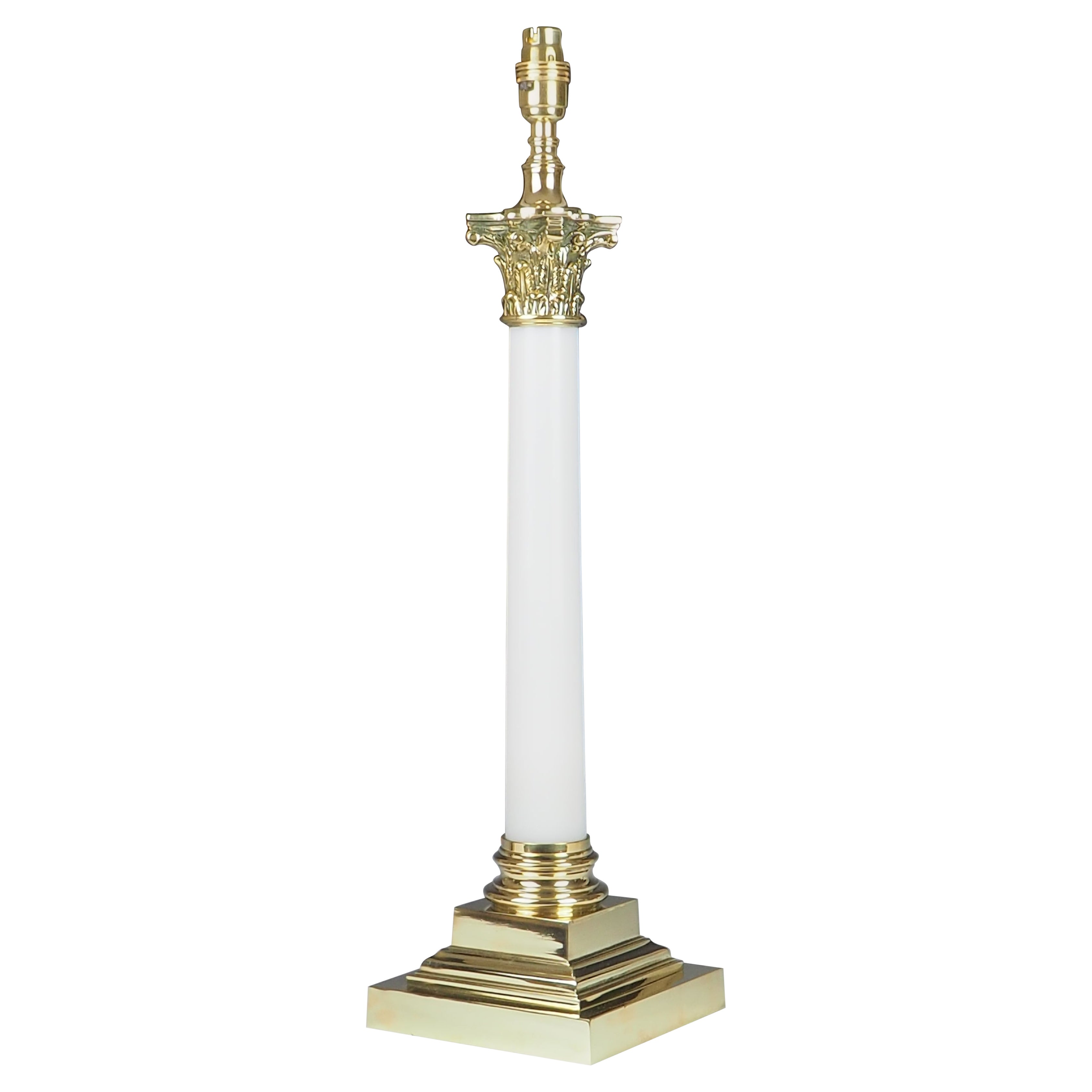 Antique Opaline Glass Corinthian Column Table Lamp