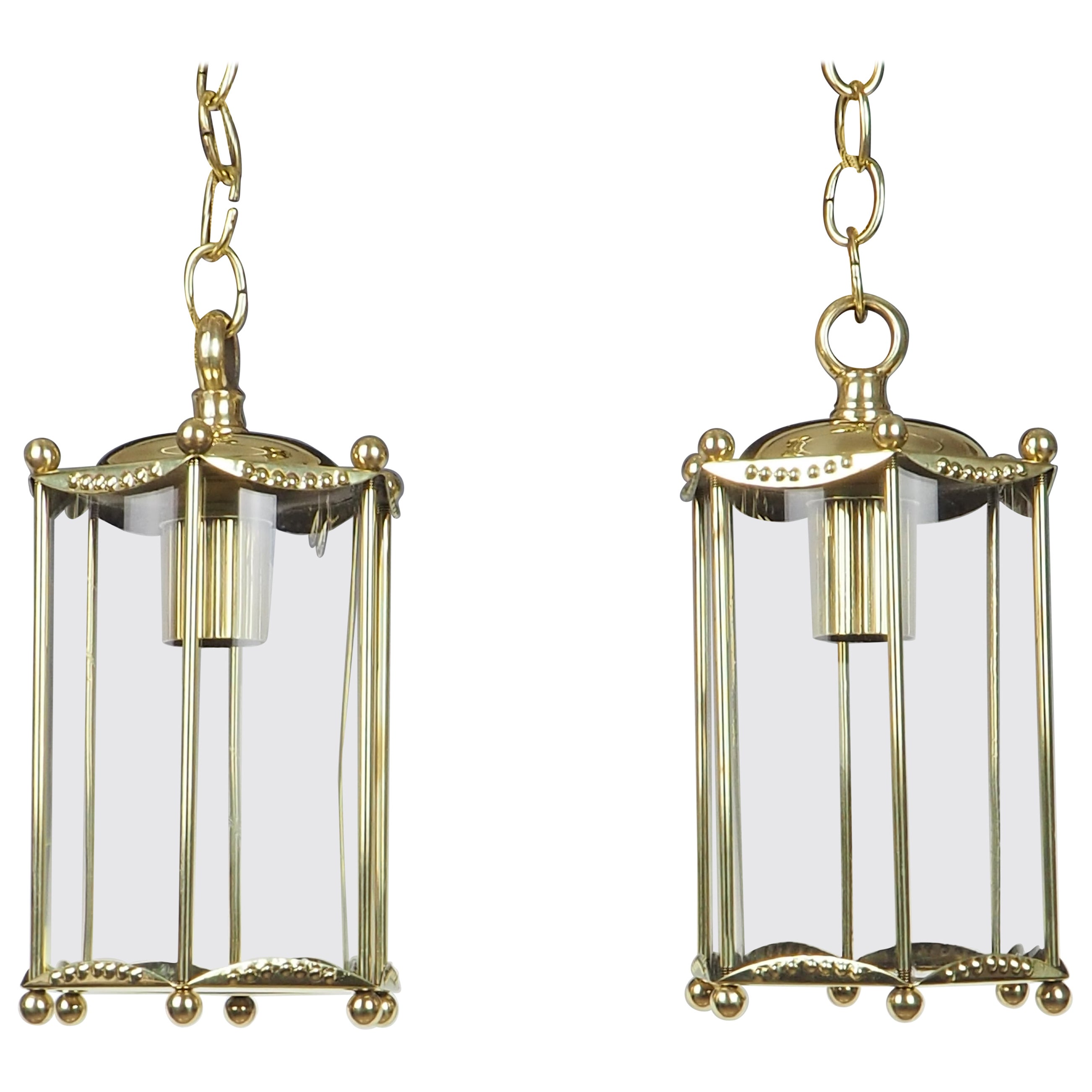 Antique Pair of Brass Ceiling Lanterns