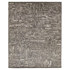 Tapis moderne en laine naturelle marocaine avec motif abstrait gris par Apadana
