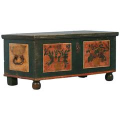 Antique Original Green Painted Trunk from Austria, circa 1880