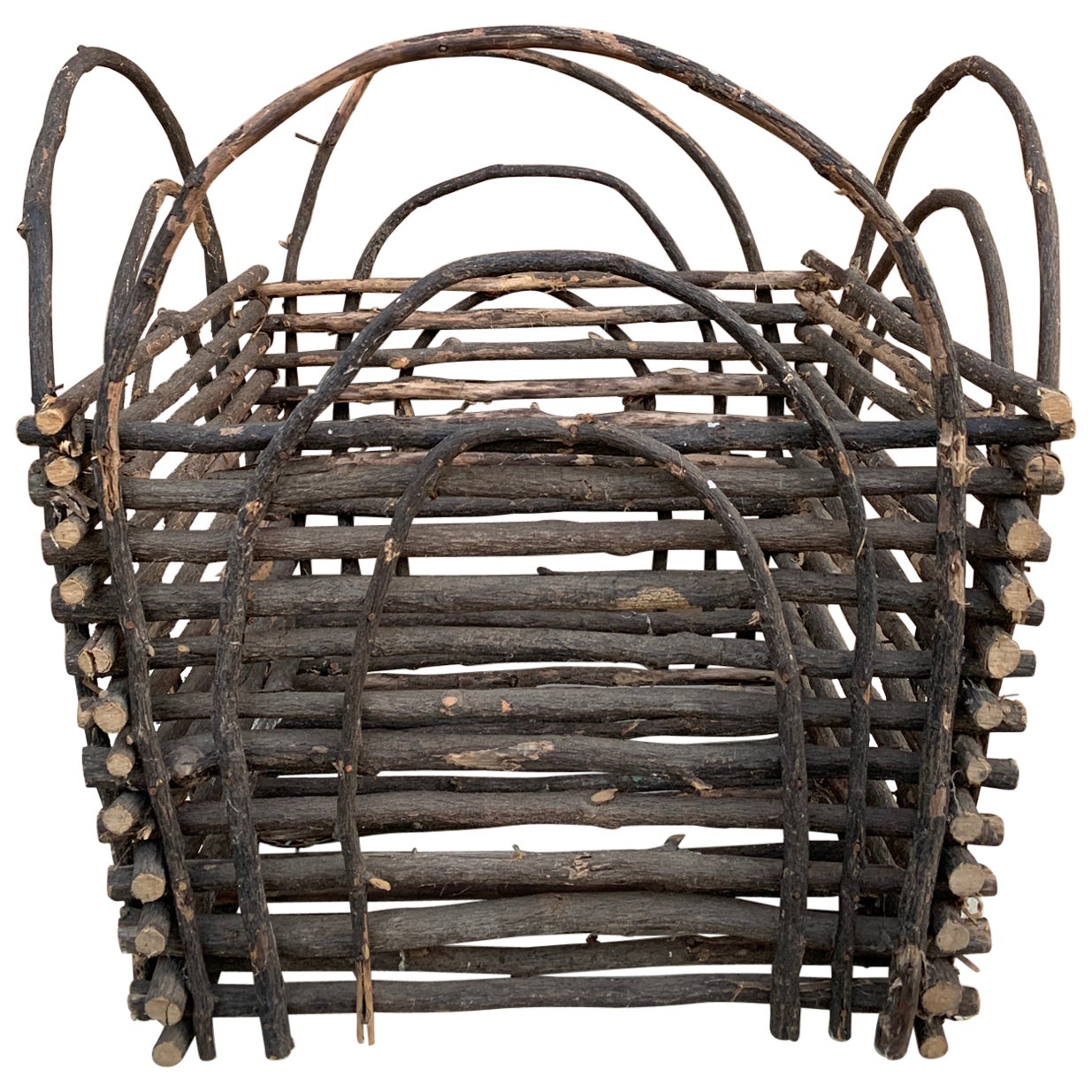 Antique panier à brindilles rustique américain du début du 20e siècle