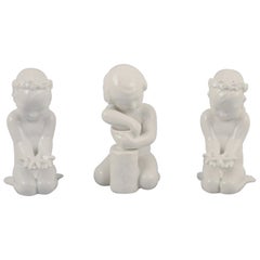 Bing and Grondahl, three porcelain figurines of girls. White glazed. 1930-1950s.