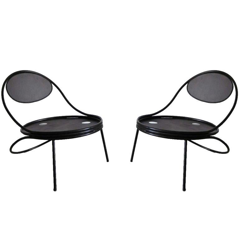 Pair French Mid-Century Modern Iron 'Copacabana' Chairs, by Mathieu Matégot 1955