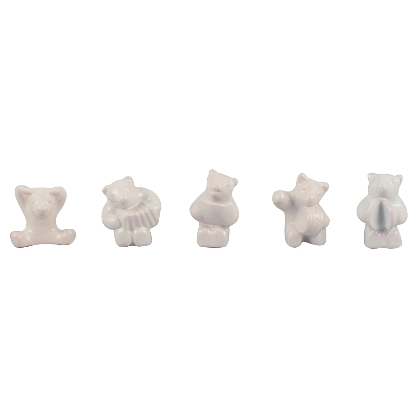 Hjorth, Bornholm. Five bear musicians in white glazed stoneware.