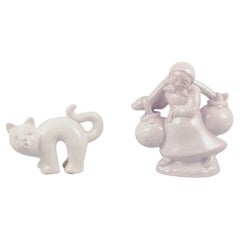 Gertrud Kudielka pour Hjort, Bornholm. Deux figures de chat et de femme avec des récipients