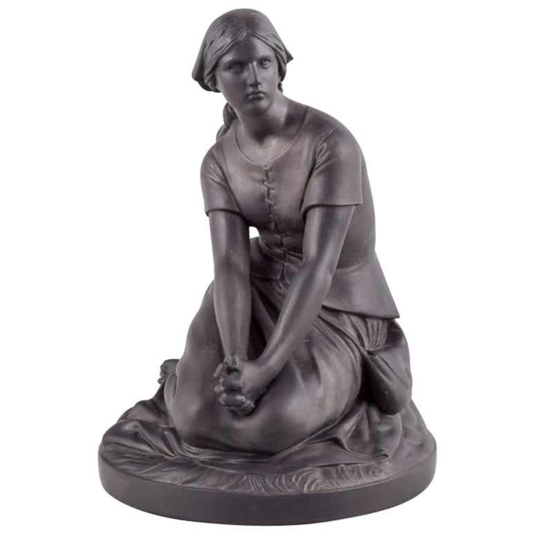 L. Hjorth, Bornholm.  Figure of Joan of Arc in black terracotta.