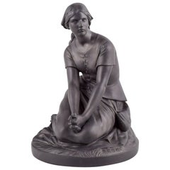 L. Hjorth, Bornholm.  Figure of Joan of Arc in black terracotta.