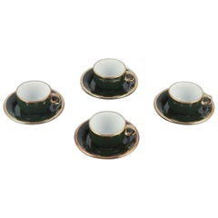 Pillivuyt, Francia. Cuatro pares de tazas de café con platillos. "Bistro Verde"