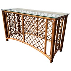 Tavolo consolle in rattan organico a reticolo degli anni '70