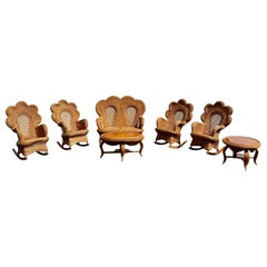 Heywood-Wakefield Victorian Shellback Wicker Rocking Chairs Settee Tables