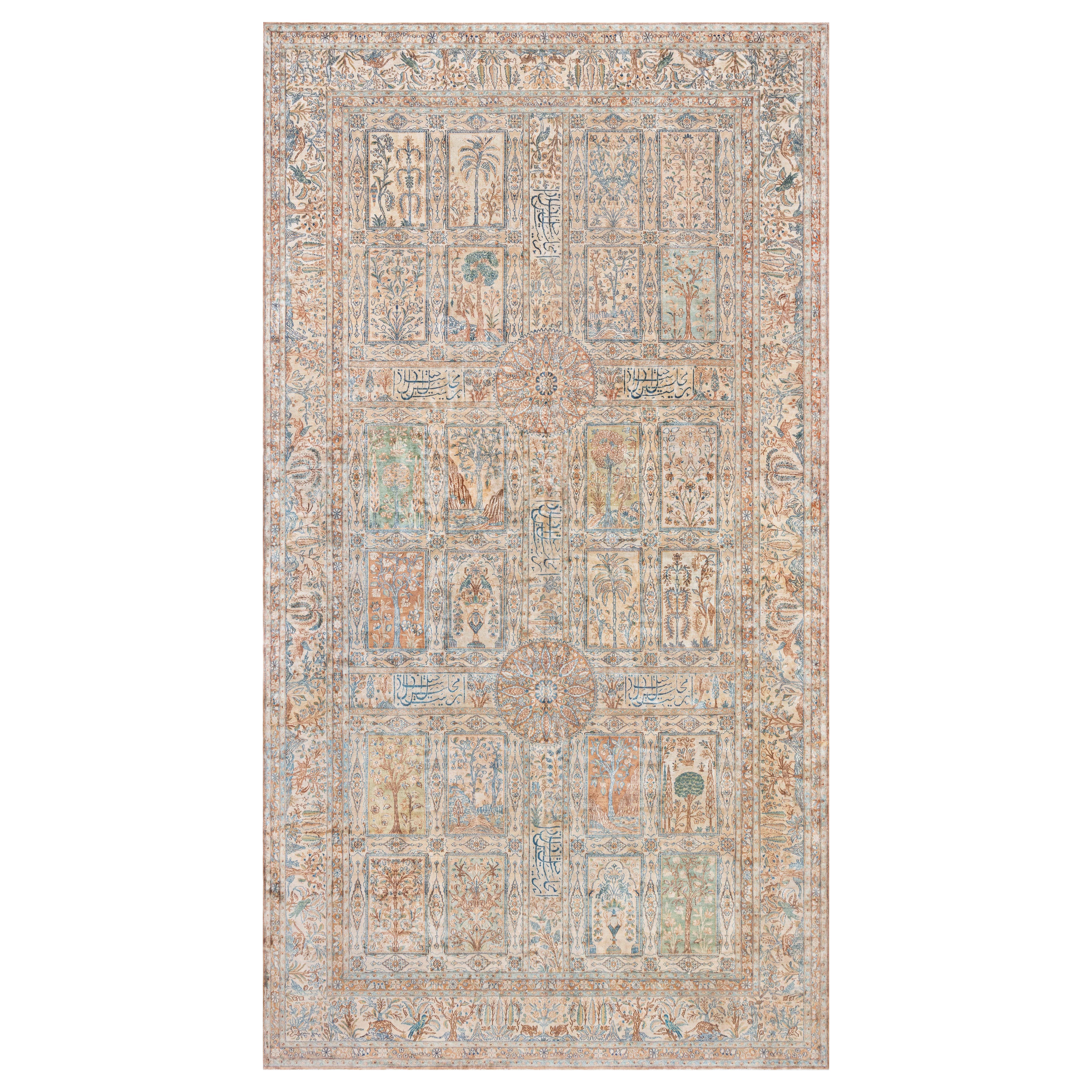 Doris Leslie Blauer authentischer persischer Kirman-Teppich des frühen 20. Jahrhunderts im Angebot