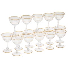 16 Vintage Champagne or Cocktail Coupes Trimmed in 24 Karat Gold Etched Design