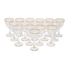 16 Vintage Wine Glasses, Double 24 Karat Gold Trim With Etched Design Cut Stem