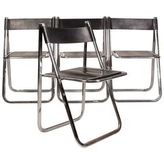 Vintage 1970 Tamara Model Folding Leather and Chrome Chairs by Arrben 