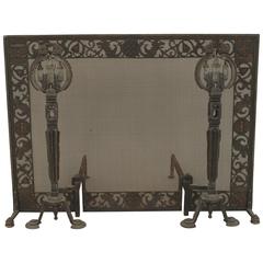 American Arts & Crafts Movement Fire Screen and Andirons 2