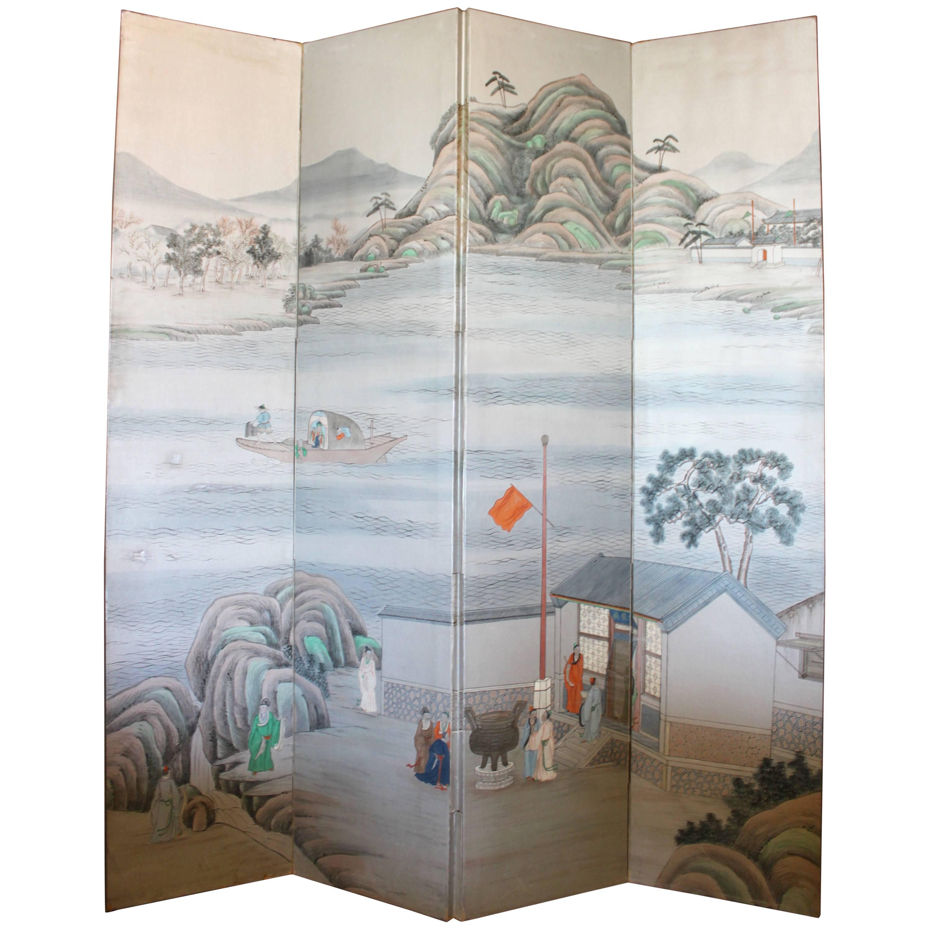 Vintage Hand-Painted Chinese Folding Screens