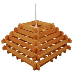 Lovely Stepped Wooden Ceilling Slat Lamp, 1960s Scandinavian