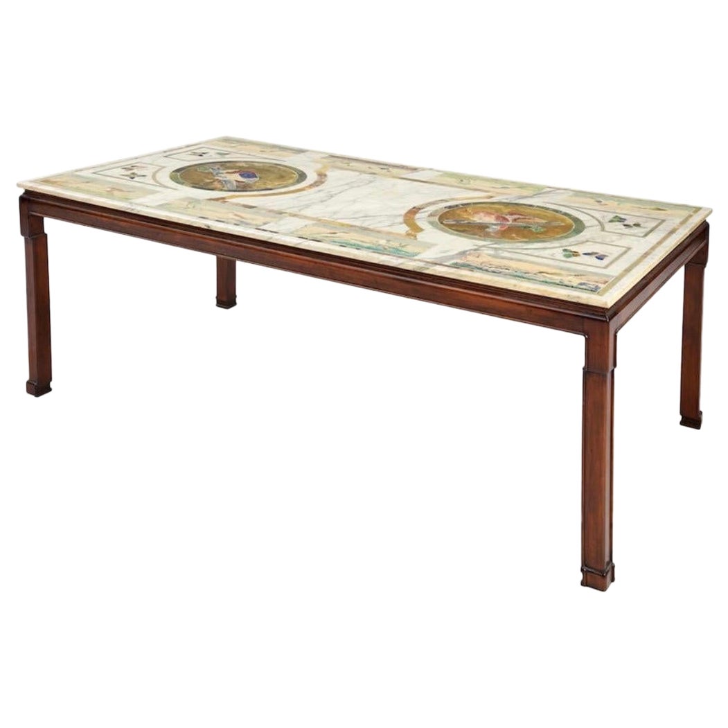 Table de salle à manger italienne en marbre Scagliola décorée sur socle de style Ming