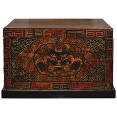 Antique Hand-Painted Tibetan Chest with Custom Stand