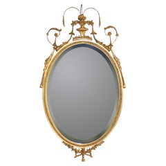 Antique French Louis XIV Style Giltwood Oval Panier de Fleurs Wall Mirror C1930