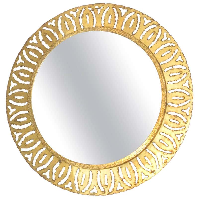 1970s Round Gold Gilt Metal Cut Out Frame Mirror, France at 1stDibs