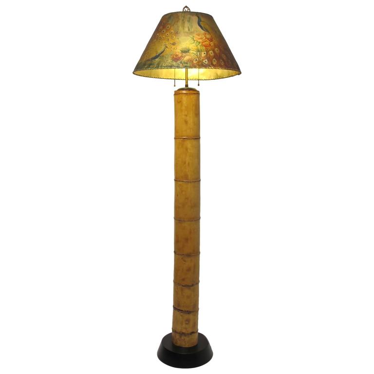 Bamboo Floor Lamp with Painted Parchment Shade at 1stDibs
