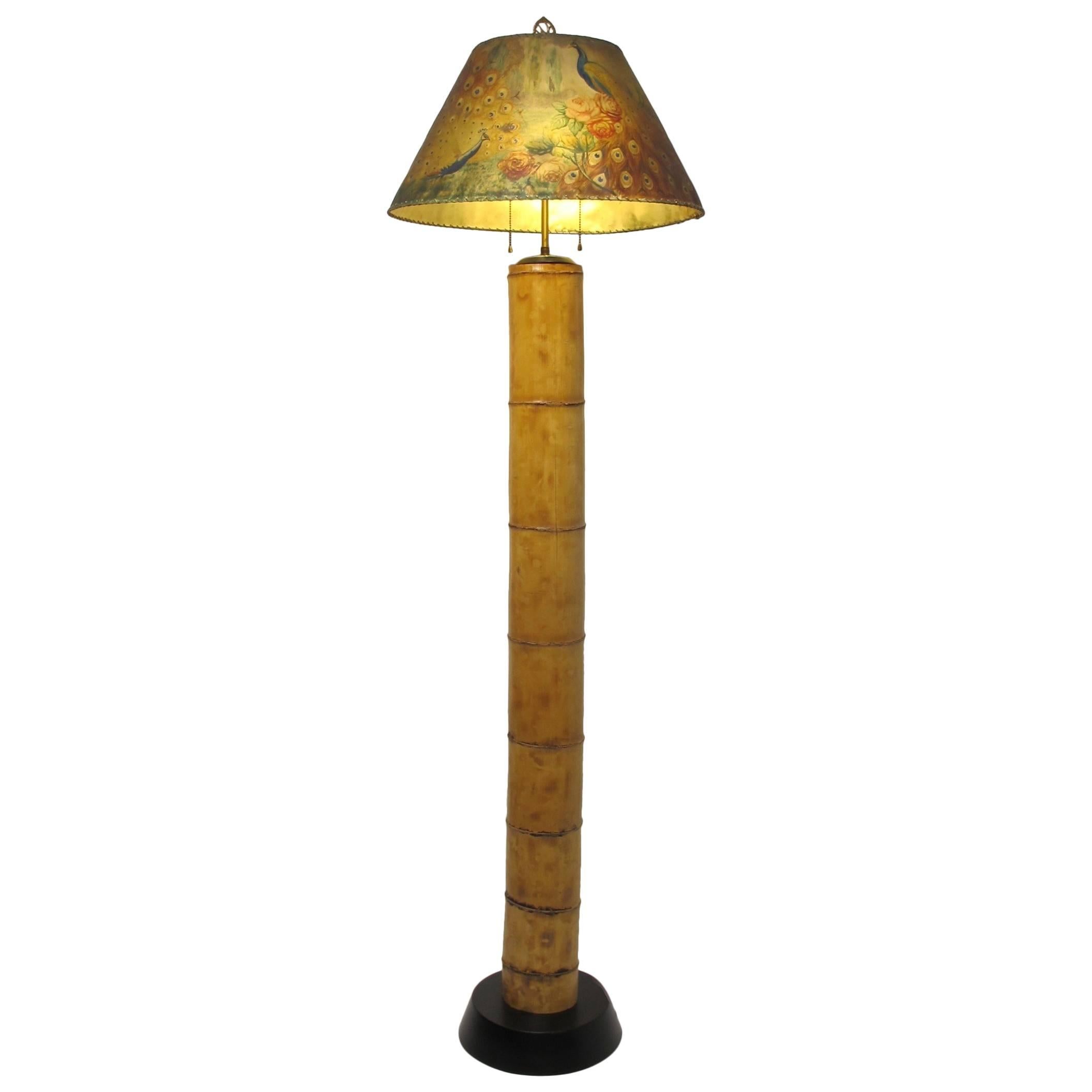 Bamboo Floor Lamp with Painted Parchment Shade