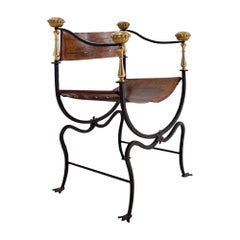 Curule Sessel aus Schmiedeeisen und Leder