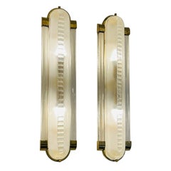 Art Deco Style,  Pair of Brass and Murano Glass Sconces