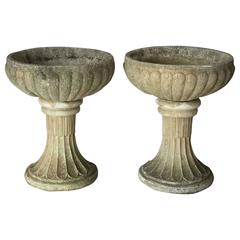 Pair of Large English Garden Stone Urns on Pedestals (Priced Individually)