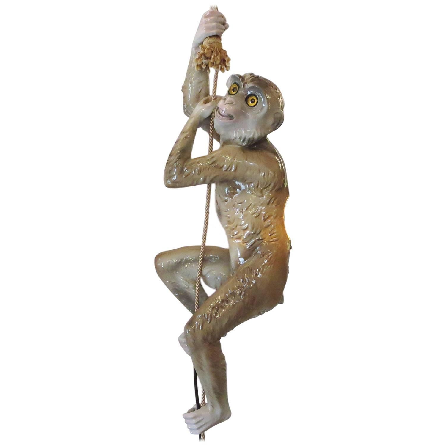 Capodimonte Glazed Ceramic Hanging Monkey Lamp