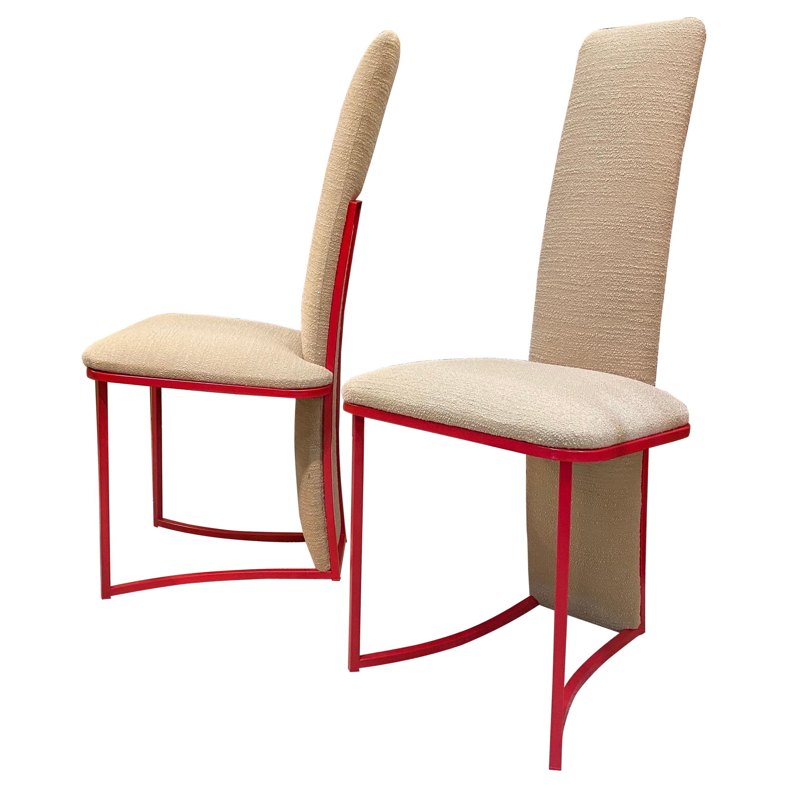6 chaises de salle à manger rouges Boucle Modernist Vintage Table Italian Regency des années 1970