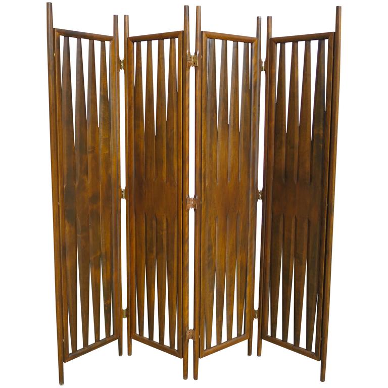 MidCentury Modern FourPanel Folding Screen at 1stdibs