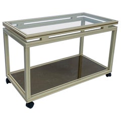 Pierre Vandel Drinks Cart Shelf Two Tiered Table Mirror Hollywood Regency 1970s