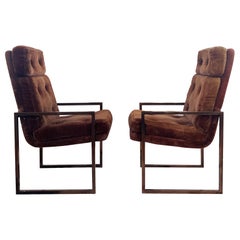 Pair 70s Postmodern Milo Baughman 'Thin Line' Attributed Chrome armchairs, 2 pcs