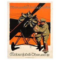 Original Antique Poster Oberurseler Umlaufmotor Ludwig Hohlwein Propeller Engine