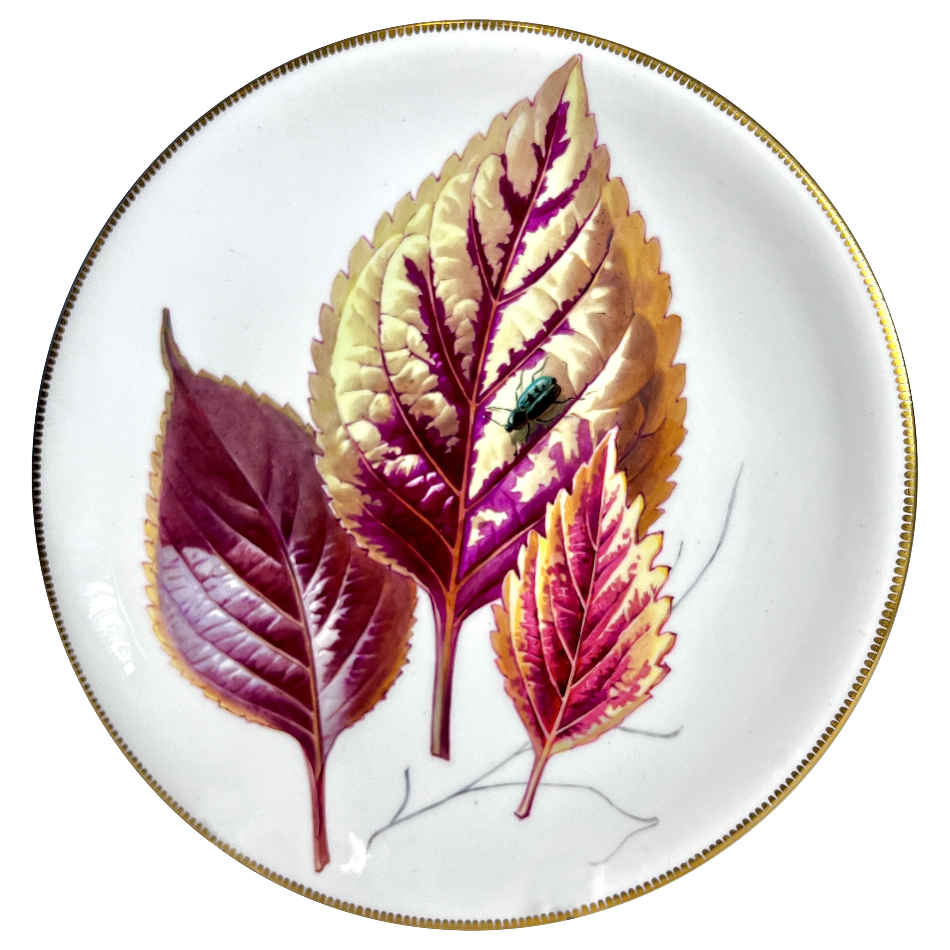 Atrrib Minton Aesthetic Movement Pintado a Mano Plato de Postre Decoración de Hoja de Gabinete