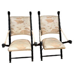 Pair, Georgian Brighton Pavilion Carved Chinese Export Campaign Chairs