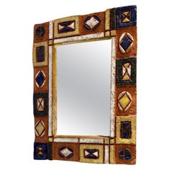 Ceramic mirror by les Argonautes, France 1960's