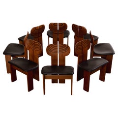 Chaises Afra & Tobia Scarpa "Africa" pour Maxalto, cuir noir, 1975, ensemble de 8 pièces