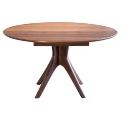 Table de salle à manger ronde extensible à piédestal 46", avec feuille, faite à la main en noyer massif