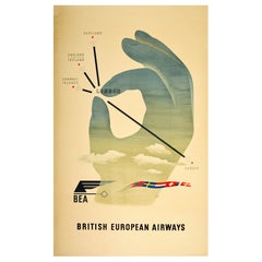 Original-Vintage-Reise-Werbeplakat British European Airways BEA Schleger