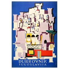 Original Vintage Travel Poster Dubrovnik Yugoslavia Croatia Midcentury Modern