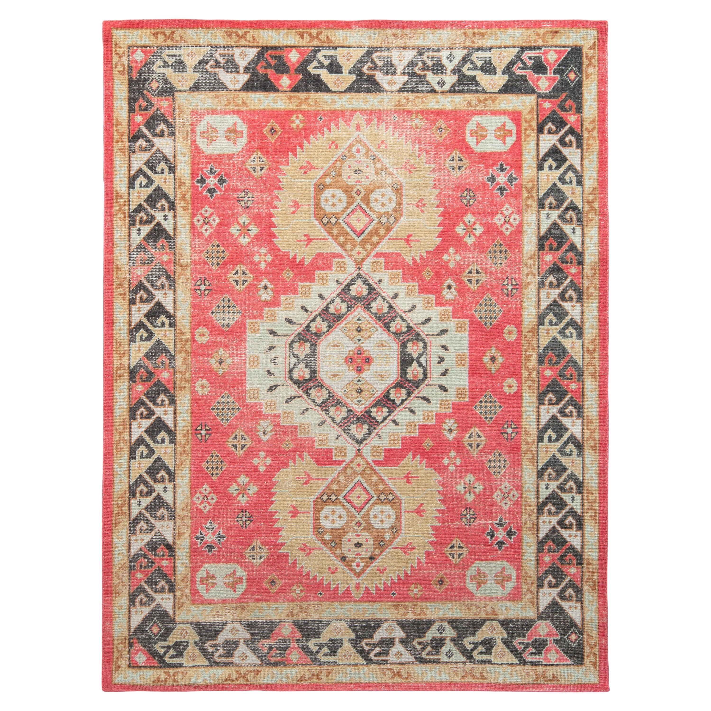 Rug & Kilim’s Distressed Classic Style Rug in Red, Beige-Brown Medallion Pattern