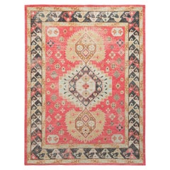 Rug & Kilim’s Distressed Classic Style Rug in Red, Beige-Brown Medallion Pattern