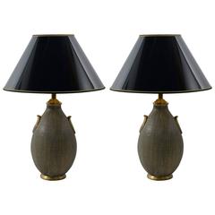 Pair of Italian 1940s Ceramic Table Lamps by Zaccagnini, Signed