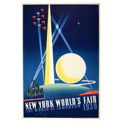 Poster pubblicitario originale d'epoca New York World's Fair 1939 World Of Tomorrow
