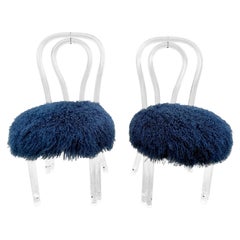 Pareja de sillas auxiliares estilo Thonet Vintage de lucita y lana de Mongolia azul