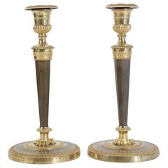 Late 18h Century Pair of French Directoire Period Twice Patina Candlesticks